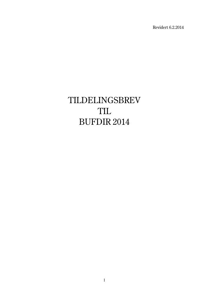 Forsiden av dokumentet Tildelingsbrev Bufdir 2014