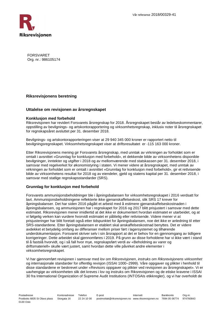 Forsiden av dokumentet revisjonsberetning 2018.pdf