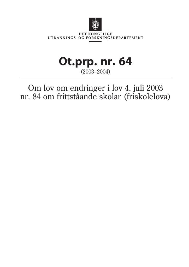 Forsiden av dokumentet Ot.prp. nr. 64 (2003-2004)