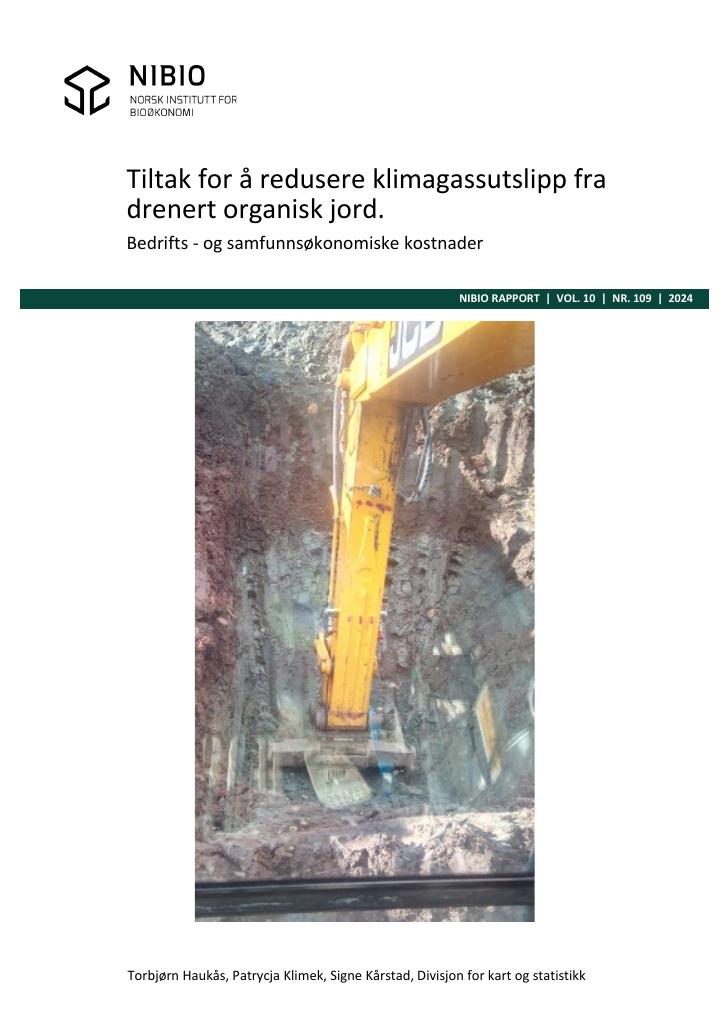 Forsiden av dokumentet Tiltak for å redusere klimagassutslipp fra drenert organisk jord