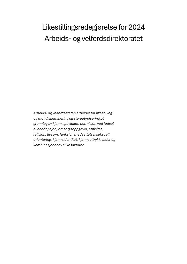 Forsiden av dokumentet Likestillingsredegjørelse Arbeids- og velferdsdirektoratet 2024