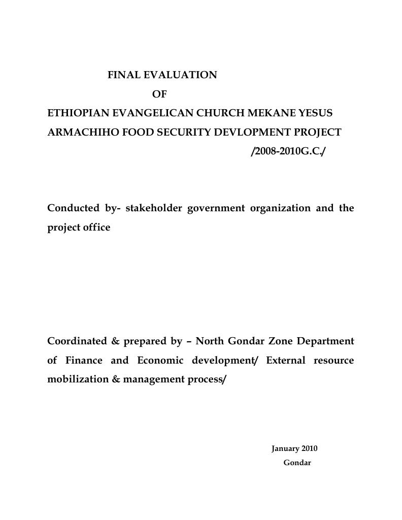 Forsiden av dokumentet Final Evaluation of EECMY Armachiho Food Security Development Project (2008-2010)