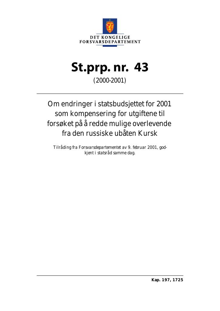 Forsiden av dokumentet St.prp. nr. 43 (2000-2001)
