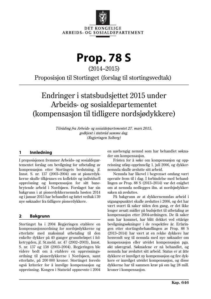 Forsiden av dokumentet Prop. 78 S (2014-2015)