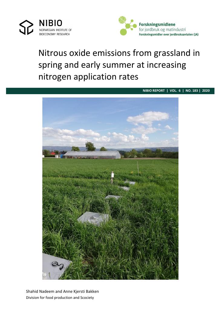 Forsiden av dokumentet Nitrous oxide emissions from grassland in spring and early summer at increasing nitrogen application rates