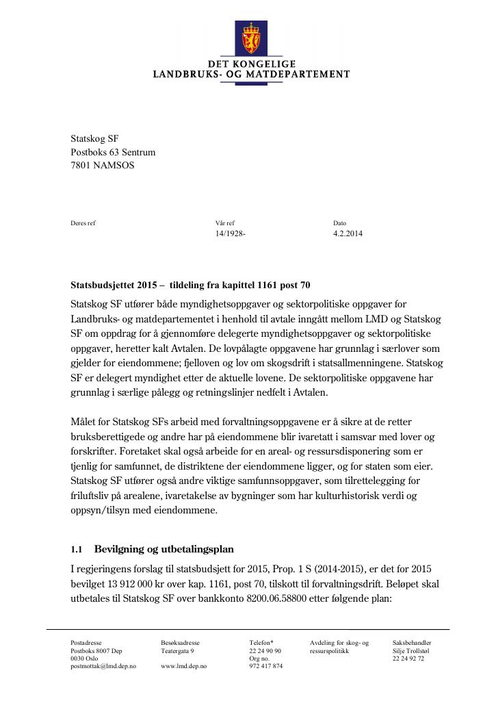 Forsiden av dokumentet Tildelingsbrev (PDF)