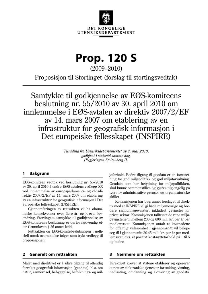 Forsiden av dokumentet Prop. 120 S (2009-2010)