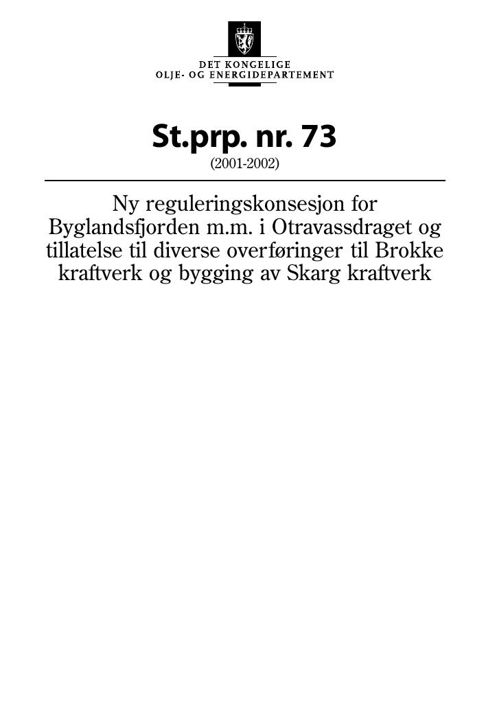 Forsiden av dokumentet St.prp. nr. 73 (2001-2002)