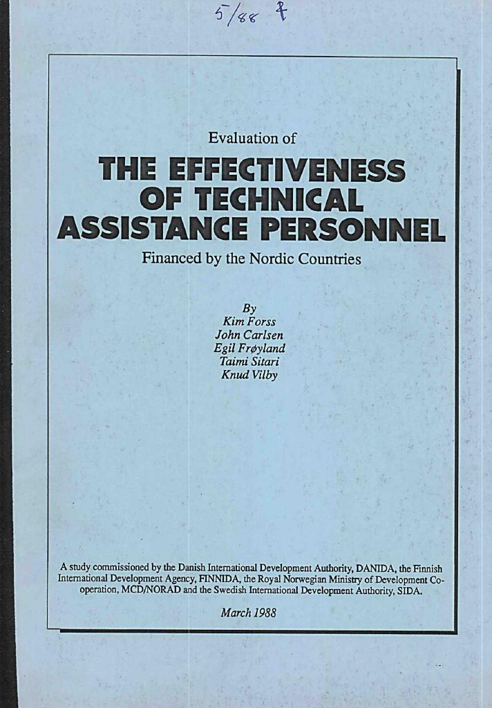Forsiden av dokumentet Evaluation of the Effectiveness of Technical Assistance Personell financed by the Nordic Countries