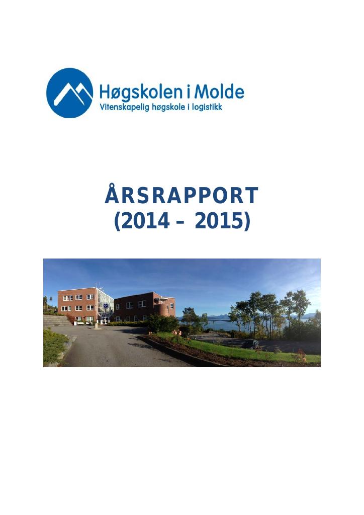 Forsiden av dokumentet Årsrapport Høgskolen i Molde, vitenskapelig høgskole i logistikk 2014