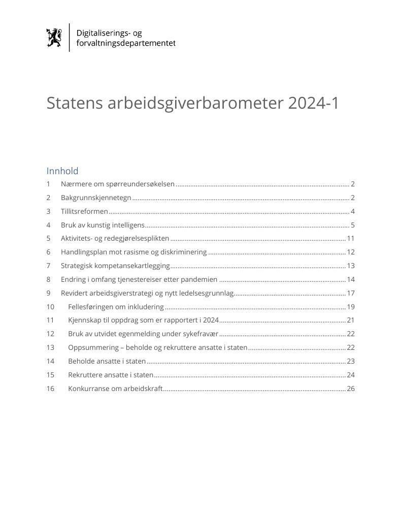 Forsiden av dokumentet Statens arbeidsgiverbarometer 2024-1