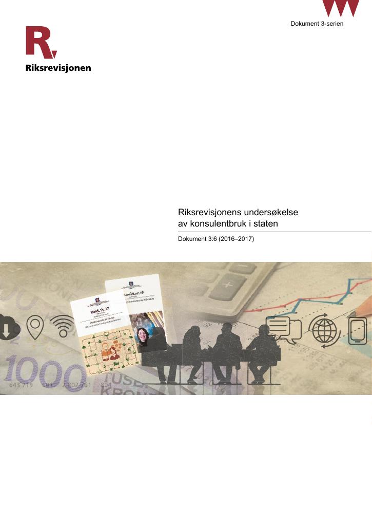 Forsiden av dokumentet Riksrevisjonens undersøkelse av konsulentbruk i staten