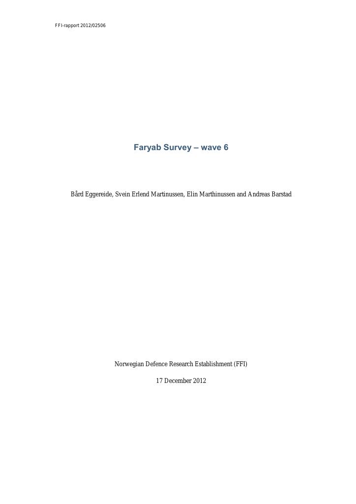 Forsiden av dokumentet Faryab Survey - wave 6