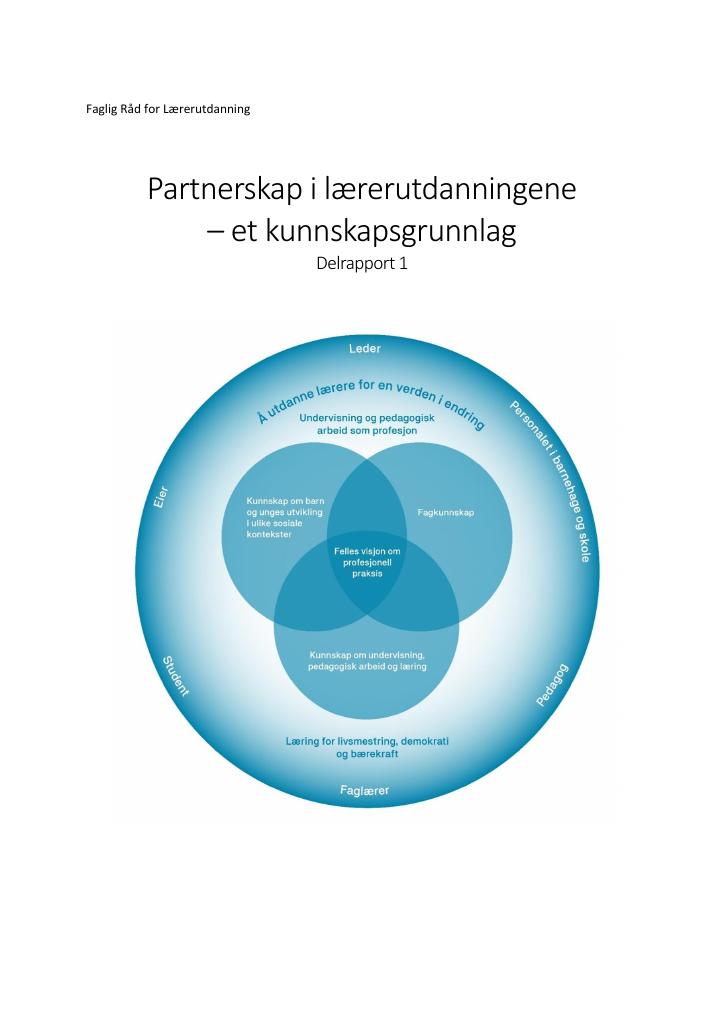 Forsiden av dokumentet Partnerskap i lærerutdanningene – et kunnskapsgrunnlag