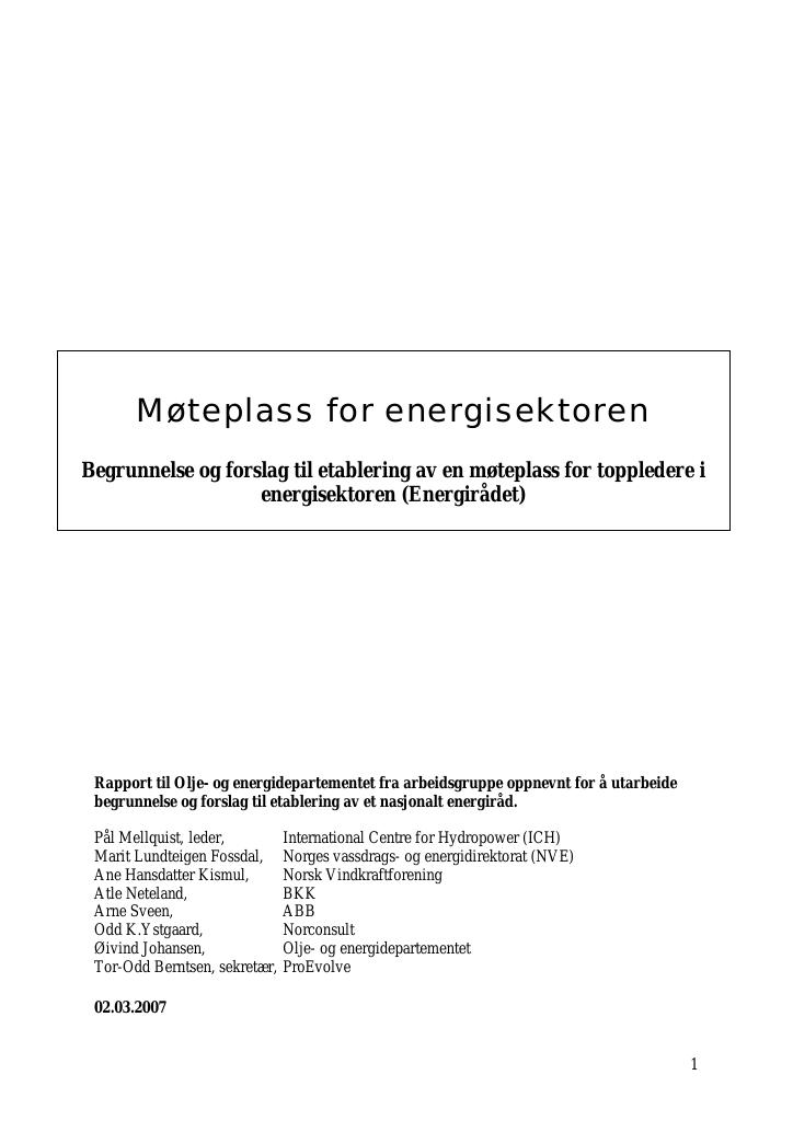 Forsiden av dokumentet Møteplass for energisektoren