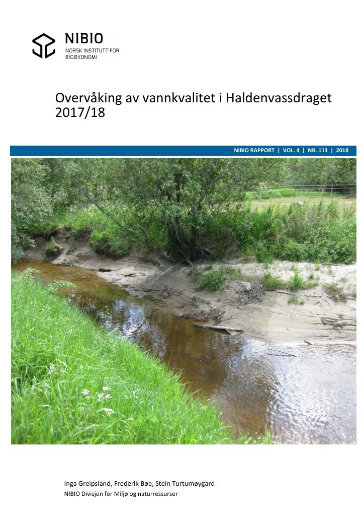 Forsiden av dokumentet Overvåking av vannkvalitet i Haldenvassdraget 2017/2018