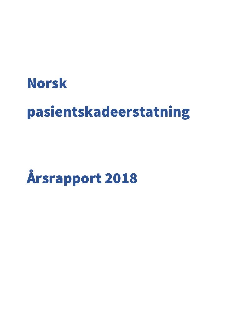 Forsiden av dokumentet Årsrapport Norsk pasientskadeerstatning 2018