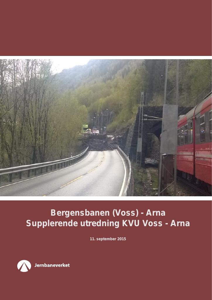 Forsiden av dokumentet Bergensbanen (Voss) – Arna; Supplerende utredning KVU Voss - Arna
