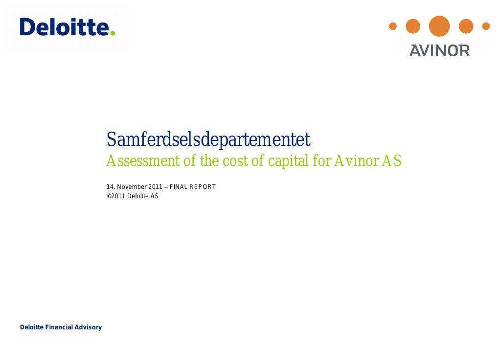 Forsiden av dokumentet Assessment of the cost of capital for Avinor AS