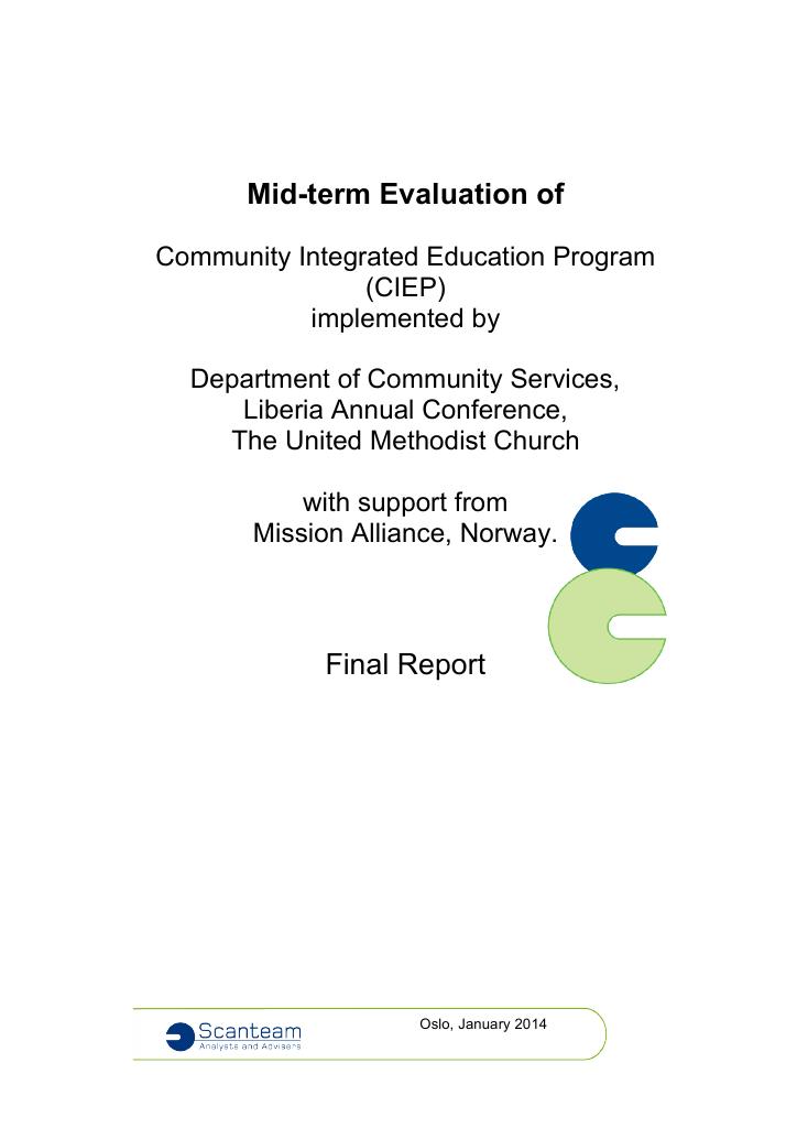 Forsiden av dokumentet Mid-term Evaluation of Community Integrated Education Program (CIEP)