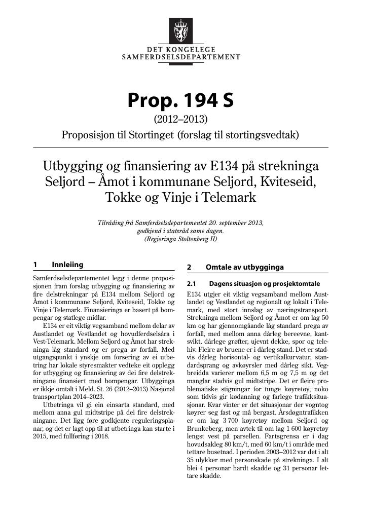 Forsiden av dokumentet Prop. 194 S (2012–2013)