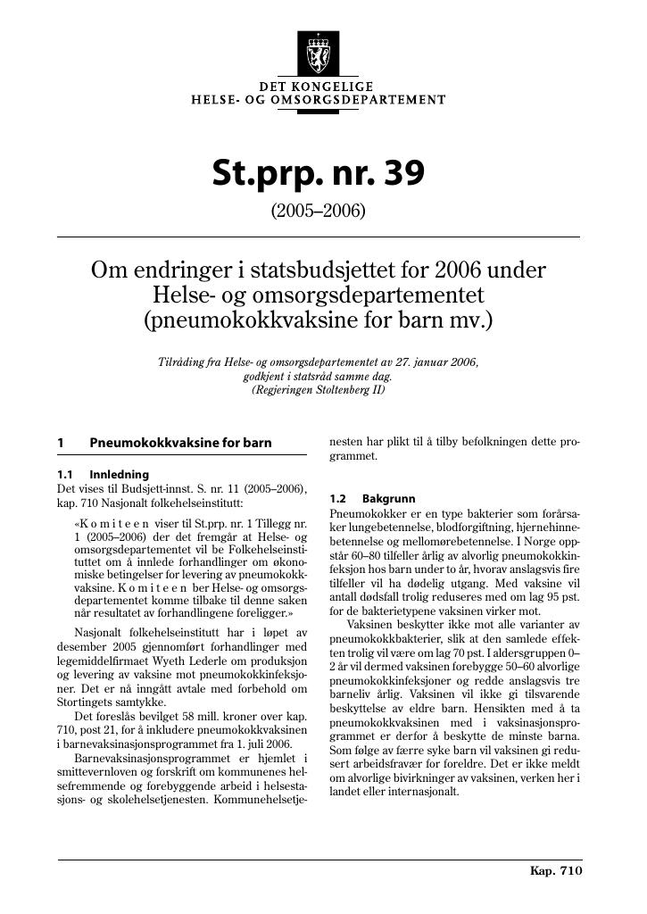 Forsiden av dokumentet St.prp. nr. 39 (2005-2006)