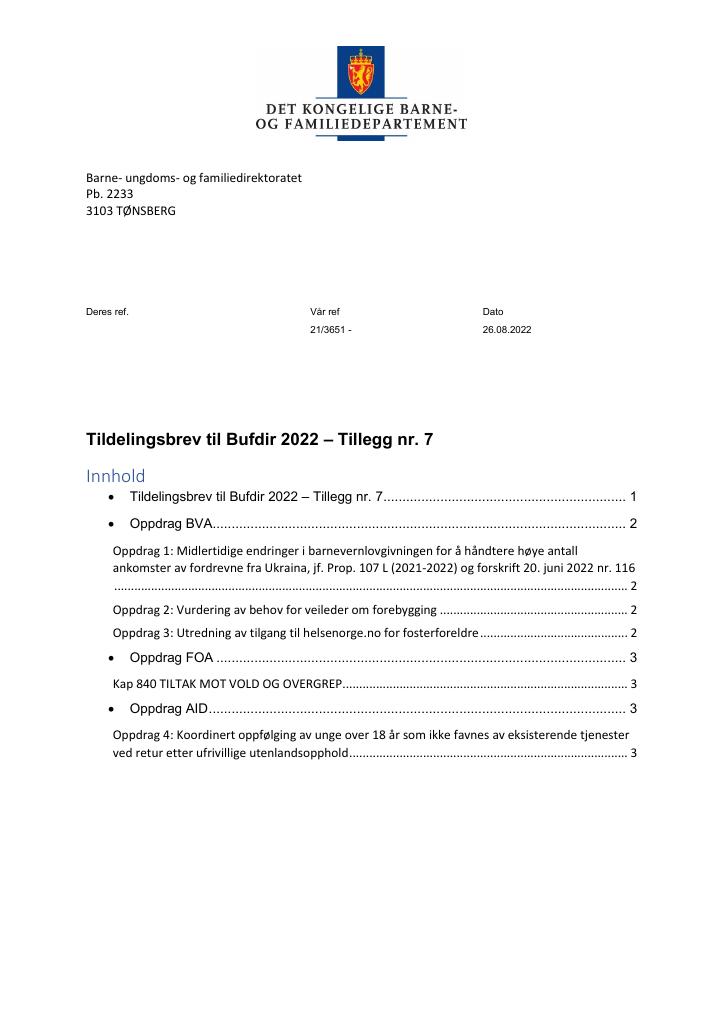 Tildelingsbrev Bufdir 2022 – Tillegg Nr. 7 - Kudos