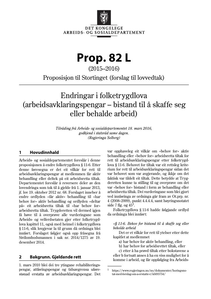 Forsiden av dokumentet Prop. 82 L (2015–2016)