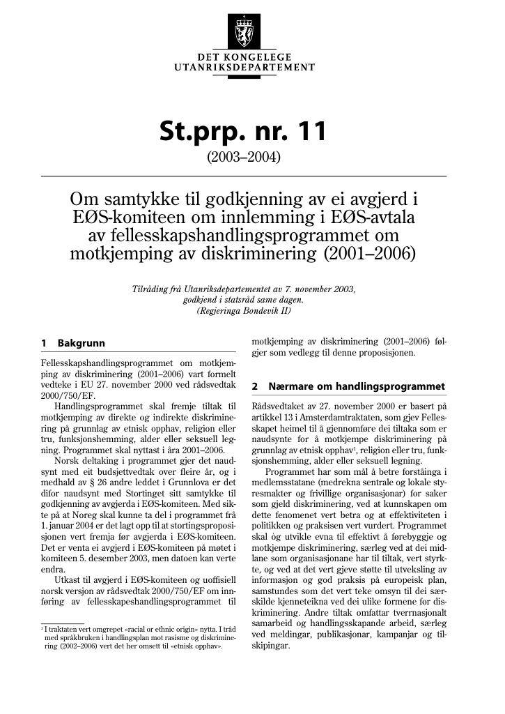 Forsiden av dokumentet St.prp. nr. 11 (2003-2004)