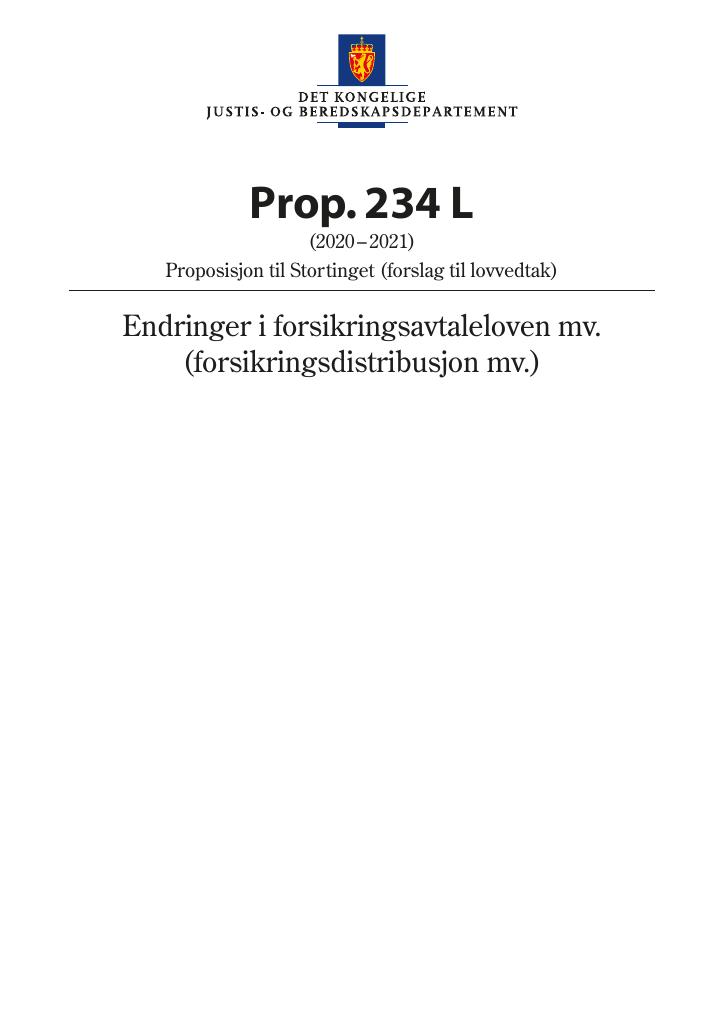 Forsiden av dokumentet Prop. 234 L (2020–2021)
