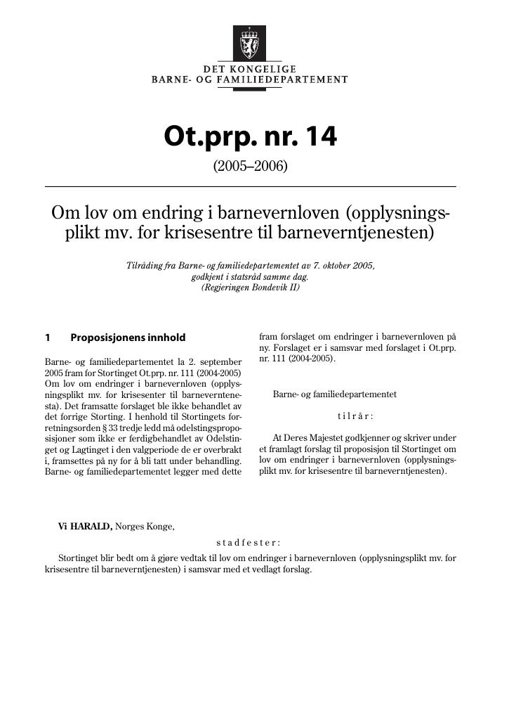 Forsiden av dokumentet Ot.prp. nr. 14 (2005-2006)