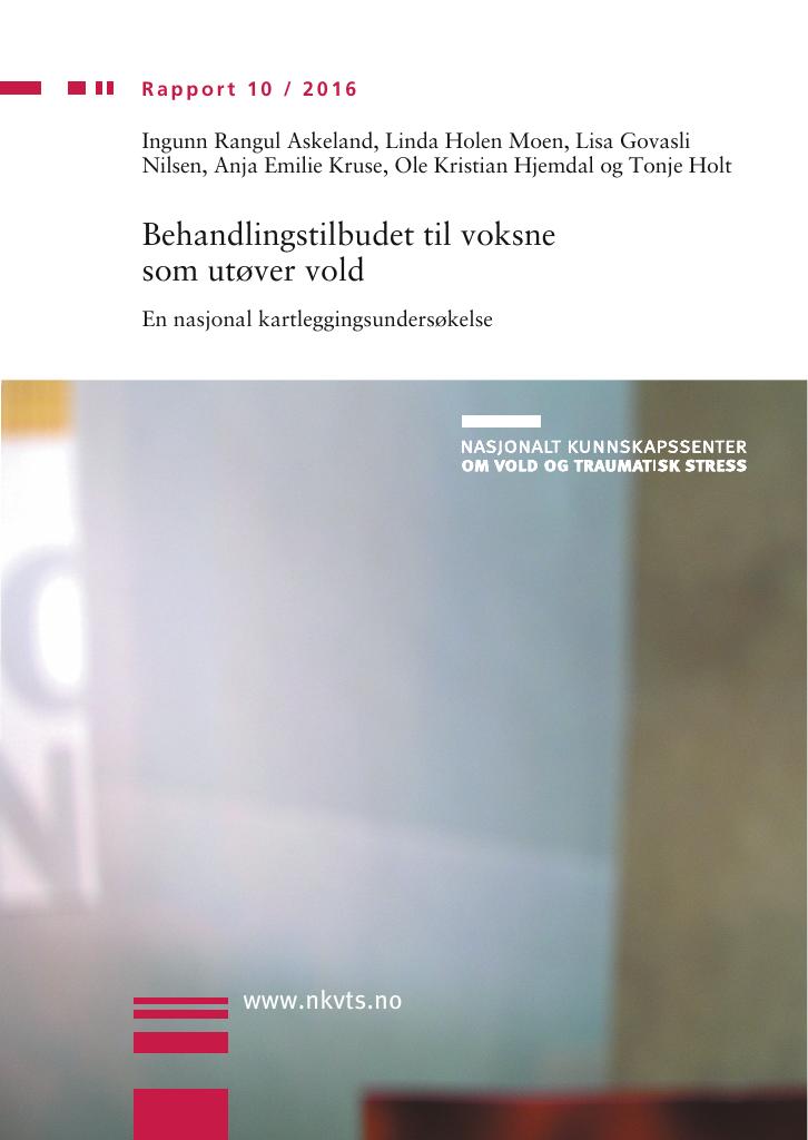Forsiden av dokumentet Behandlingstilbudet til voksne som utøver vold. En nasjonal kartleggingsundersøkelse