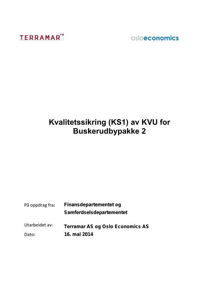 Forsiden av dokumentet Kvalitetssikring (KS1) av KVU for Buskerudbypakke 2