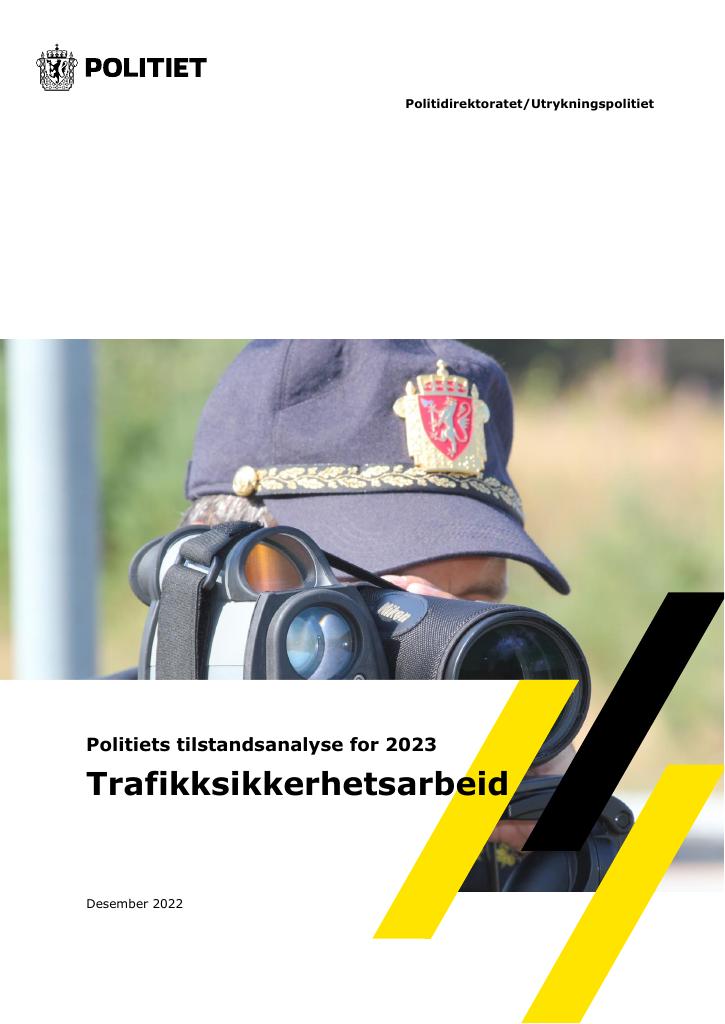 Forsiden av dokumentet Politiets tilstandsanalyse for 2023 - Trafikksikkerhetsarbeid