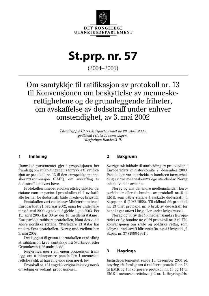 Forsiden av dokumentet St.prp. nr. 57 (2005)