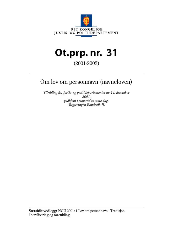 Forsiden av dokumentet Ot.prp. nr. 31 (2001-2002)
