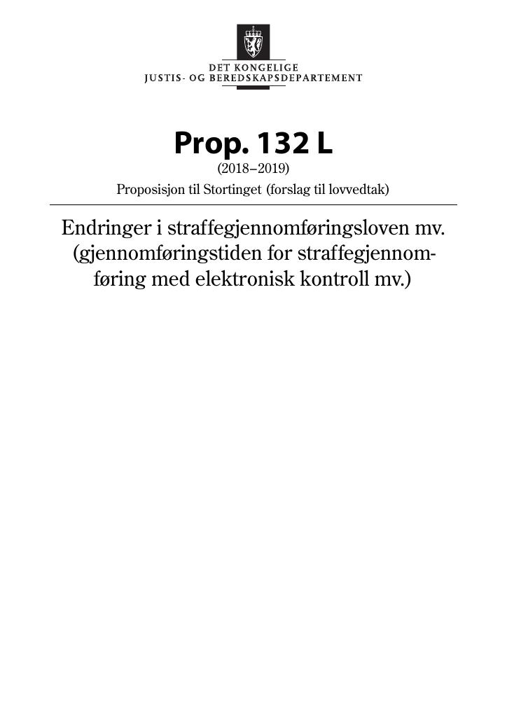 Forsiden av dokumentet Prop. 132 L (2018–2019)