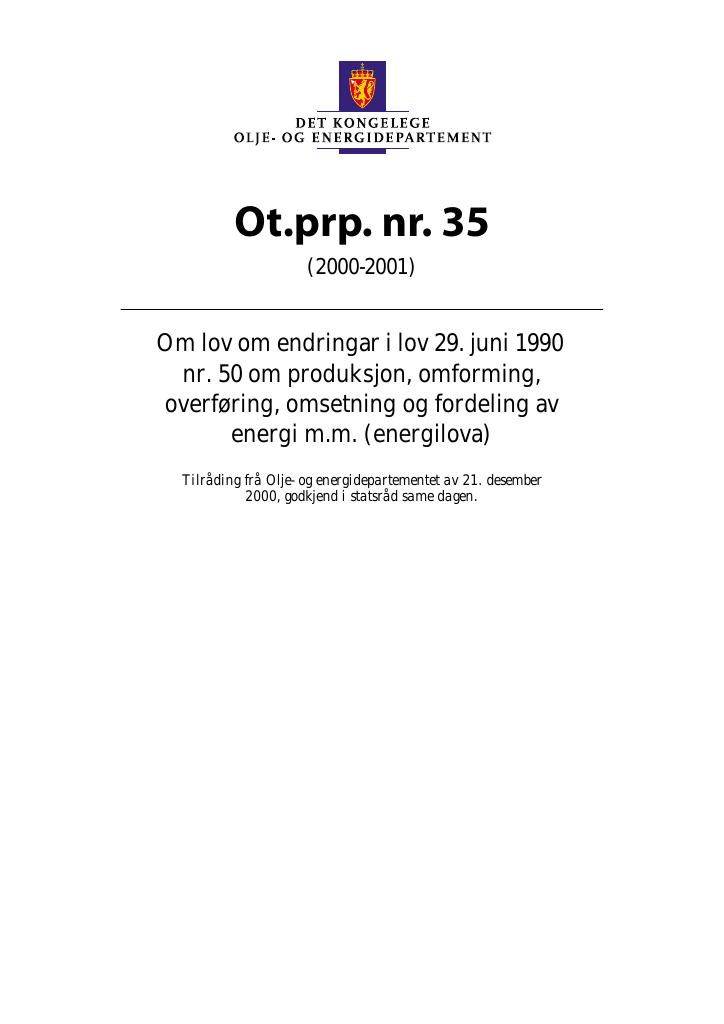 Forsiden av dokumentet Ot.prp. nr. 35 (2000-2001)