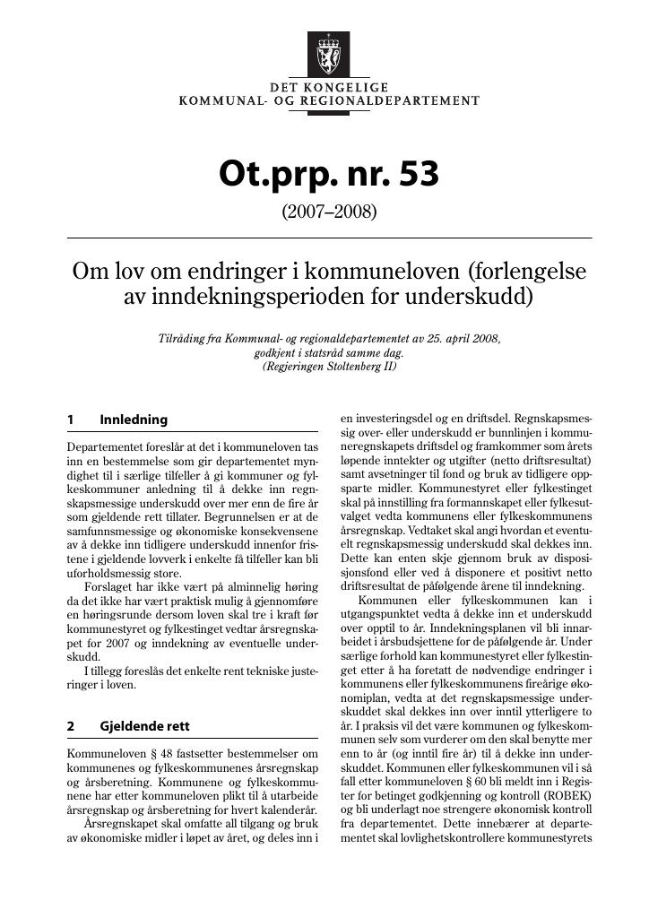 Forsiden av dokumentet Ot.prp. nr. 53 (2007-2008)