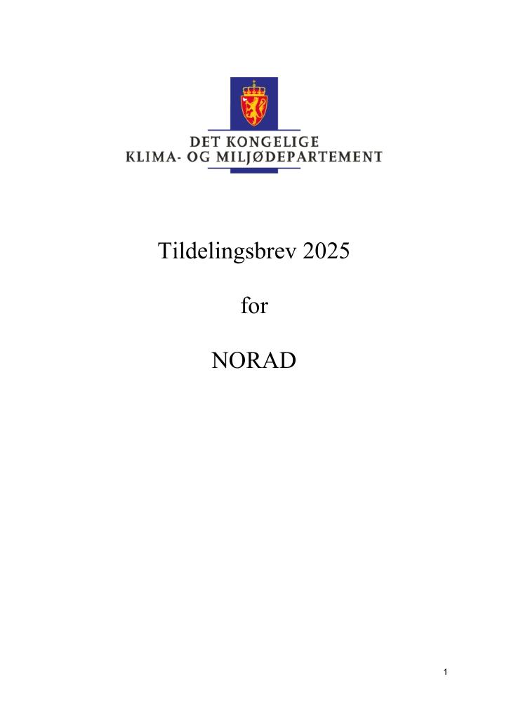 Forsiden av dokumentet Tildelingsbrev Norad 2025