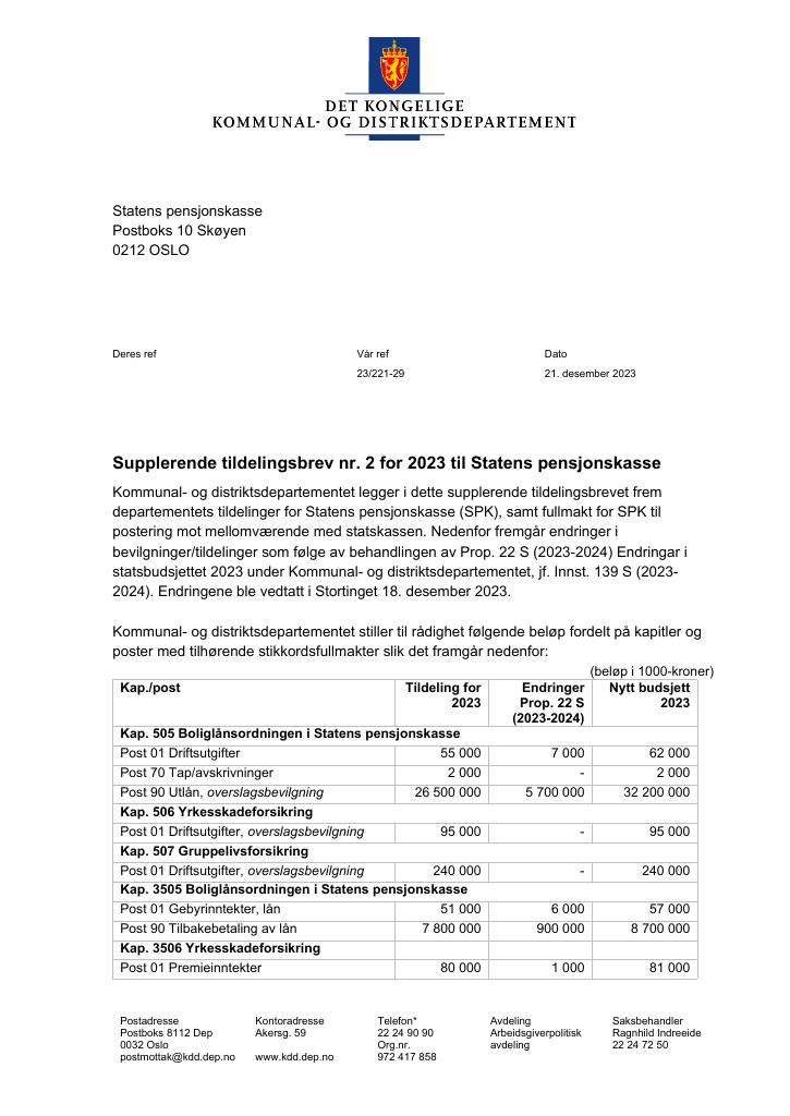 Forsiden av dokumentet Supplerende tildelingsbrev 2.pdf 2024