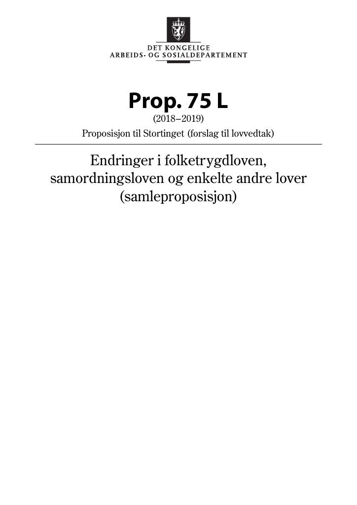 Forsiden av dokumentet Prop. 75 L (2018–2019)
