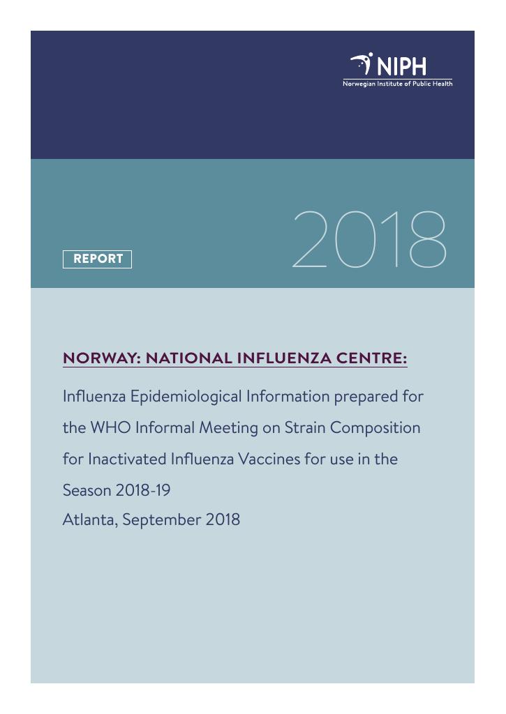 Forsiden av dokumentet National Influenza Centre. Influenza Epidemiological Information prepared for the WHO Informal Meeting on Strain Composition for Inactivated Influenza Vaccines for use in the Season 2019