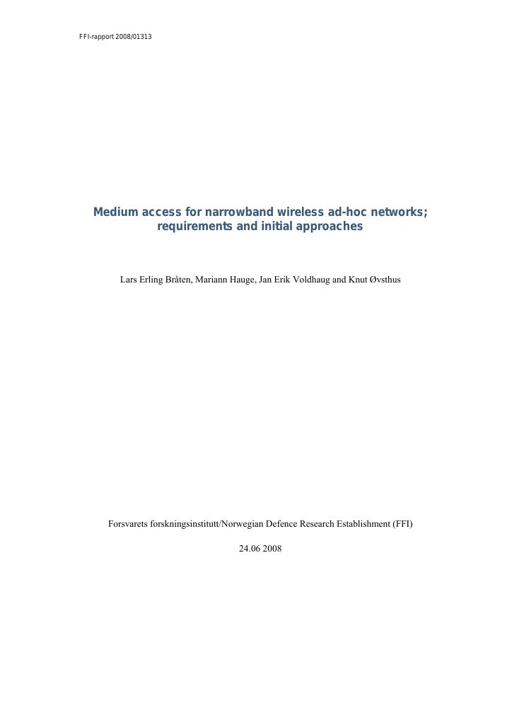 Forsiden av dokumentet Medium access for narrowband wireless ad-hoc networks - requirements and initial approaches