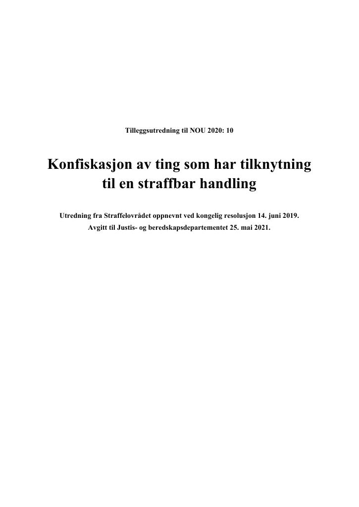 Forsiden av dokumentet Konfiskasjon av ting som har tilknytning til en straffbar handling