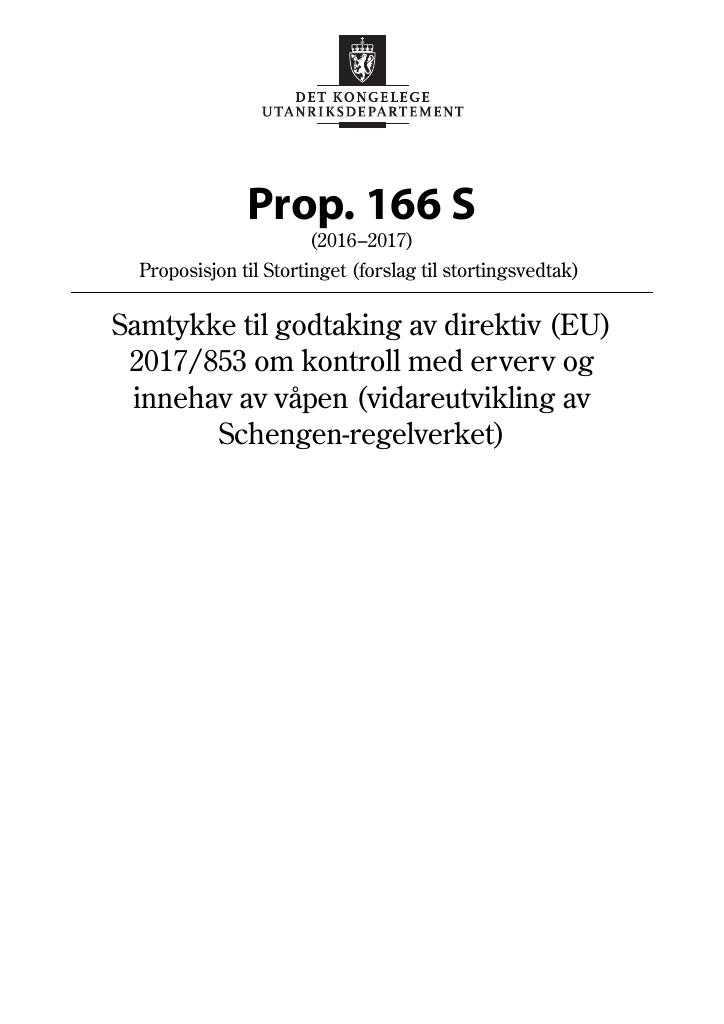 Forsiden av dokumentet Prop. 166 S (2016–2017)