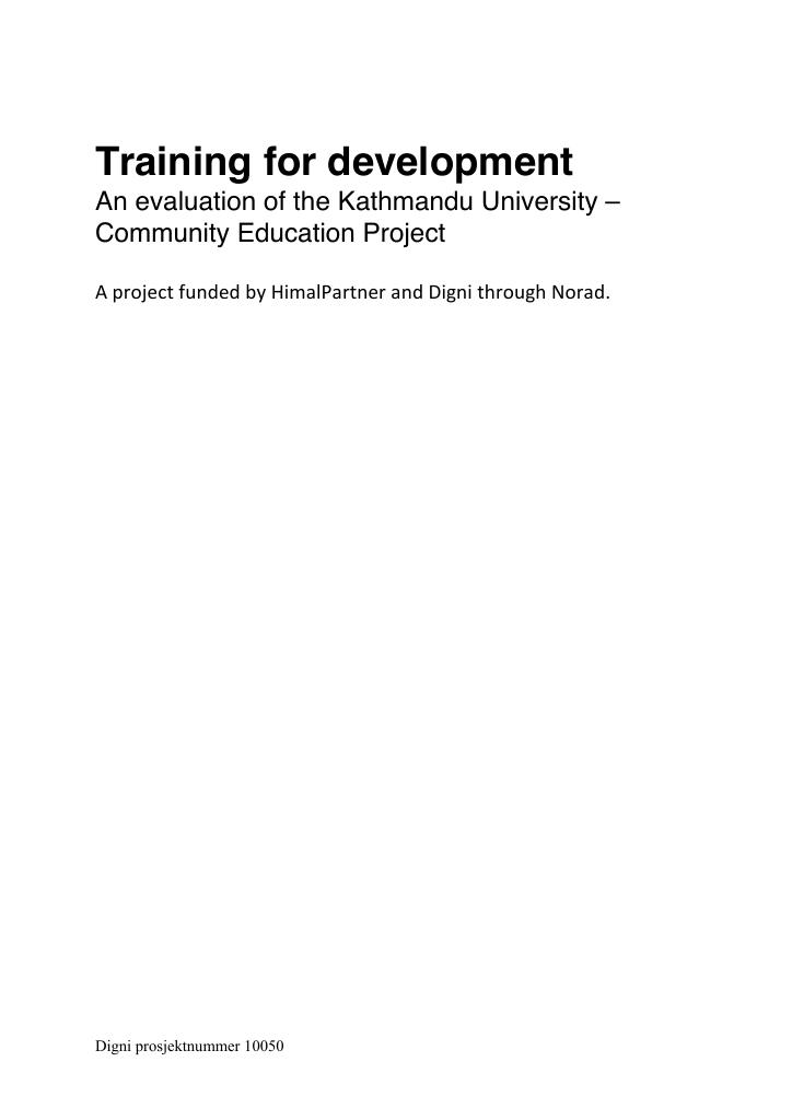 Forsiden av dokumentet Training for development An evaluation of the Kathmandu University – Community Education Project