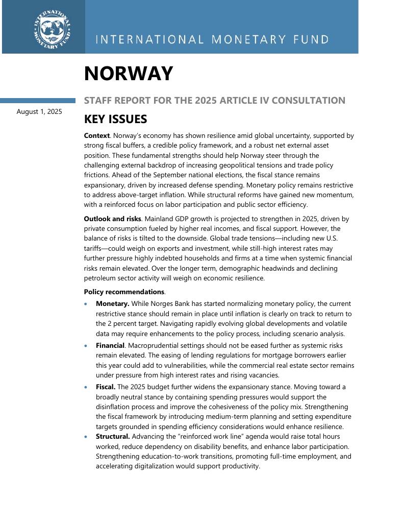 Forsiden av dokumentet Norway 2025 - Staff Report for the 2025 Article IV Consultation
