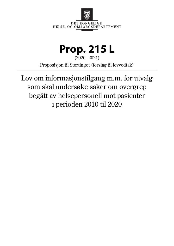 Forsiden av dokumentet Prop. 215 L (2020–2021)