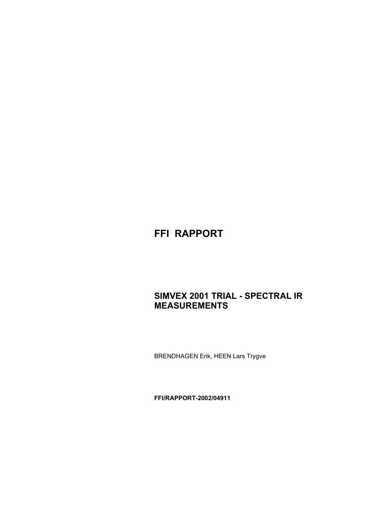 Forsiden av dokumentet SIMVEX 2001 trial : spectral IR measurements